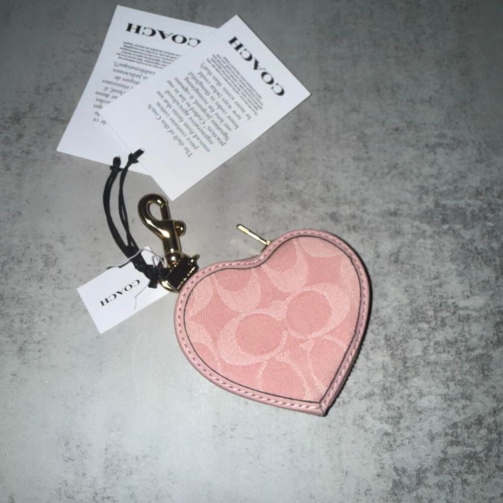 Coach pink denim heart keychain
